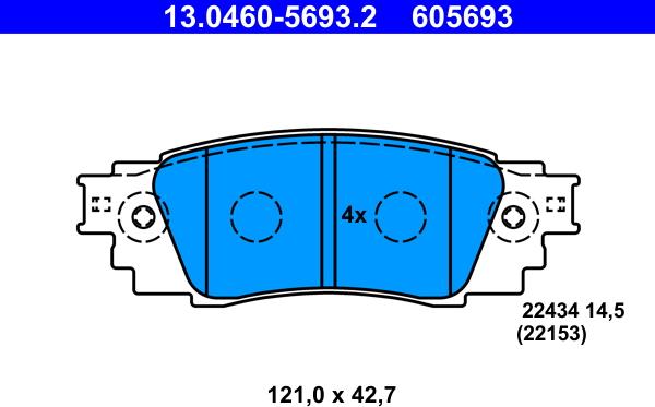 ATE 13.0460-5693.2 - Тормозные колодки, дисковые, комплект autosila-amz.com