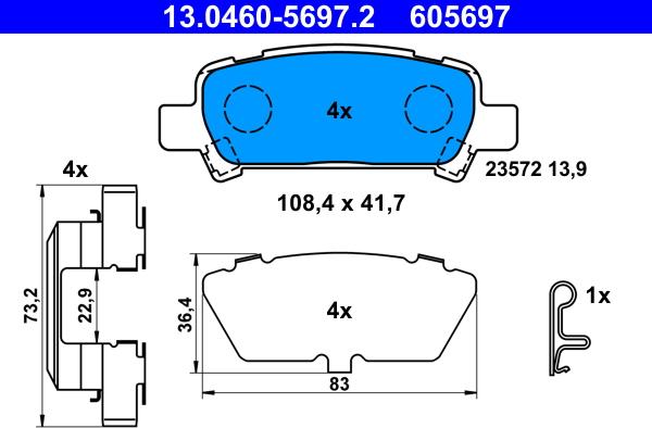 ATE 13.0460-5697.2 - Тормозные колодки, дисковые, комплект autosila-amz.com