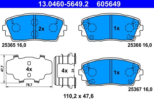 ATE 13.0460-5649.2 - Тормозные колодки, дисковые, комплект autosila-amz.com