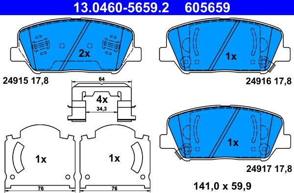 ATE 13.0460-5659.2 - Тормозные колодки, дисковые, комплект autosila-amz.com