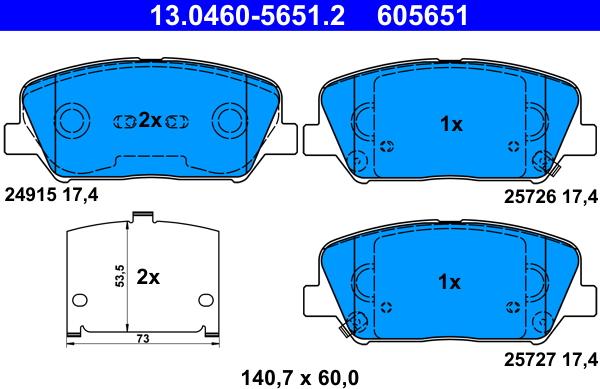 ATE 13.0460-5651.2 - Тормозные колодки, дисковые, комплект autosila-amz.com