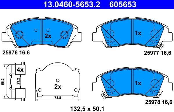 ATE 13.0460-5653.2 - Тормозные колодки, дисковые, комплект autosila-amz.com