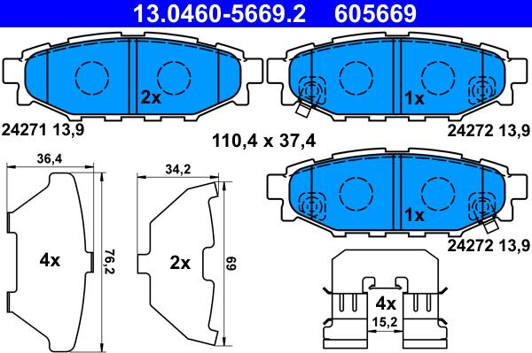 ATE 13.0460-5669.2 - Тормозные колодки, дисковые, комплект autosila-amz.com