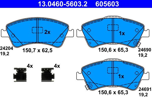 ATE 13.0460-5603.2 - Тормозные колодки, дисковые, комплект autosila-amz.com