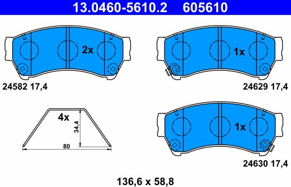 ATE 13.0460-5610.2 - Тормозные колодки, дисковые, комплект autosila-amz.com