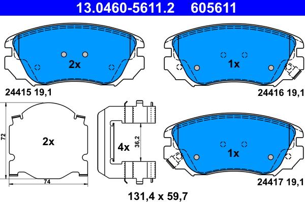 ATE 13.0460-5611.2 - Тормозные колодки, дисковые, комплект autosila-amz.com