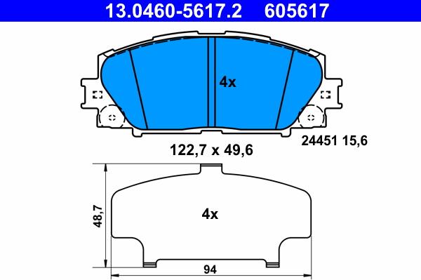 ATE 13.0460-5617.2 - Тормозные колодки, дисковые, комплект autosila-amz.com