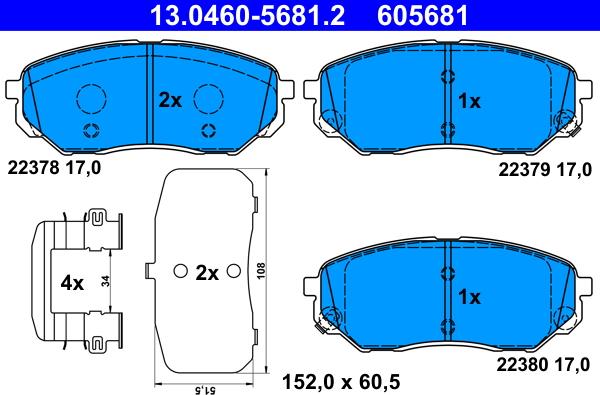 ATE 13.0460-5681.2 - Тормозные колодки, дисковые, комплект autosila-amz.com