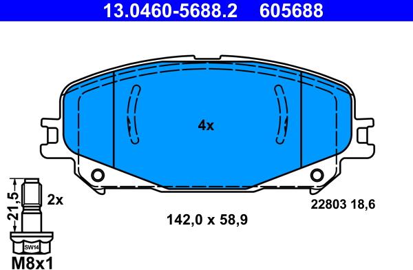 ATE 13.0460-5688.2 - Тормозные колодки, дисковые, комплект autosila-amz.com