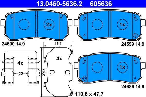 ATE 13.0460-5636.2 - Тормозные колодки, дисковые, комплект autosila-amz.com