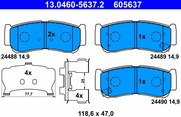 ATE 13.0460-5637.2 - Тормозные колодки, дисковые, комплект autosila-amz.com