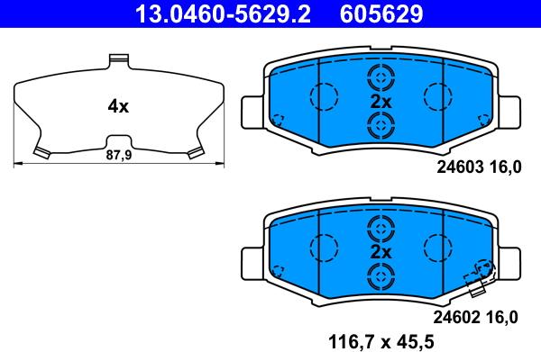 ATE 13.0460-5629.2 - Тормозные колодки, дисковые, комплект autosila-amz.com