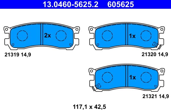 ATE 13.0460-5625.2 - Тормозные колодки, дисковые, комплект autosila-amz.com