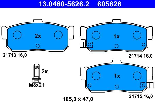 ATE 13.0460-5626.2 - Тормозные колодки, дисковые, комплект autosila-amz.com