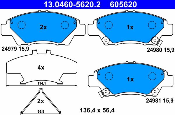 ATE 13.0460-5620.2 - Тормозные колодки, дисковые, комплект autosila-amz.com