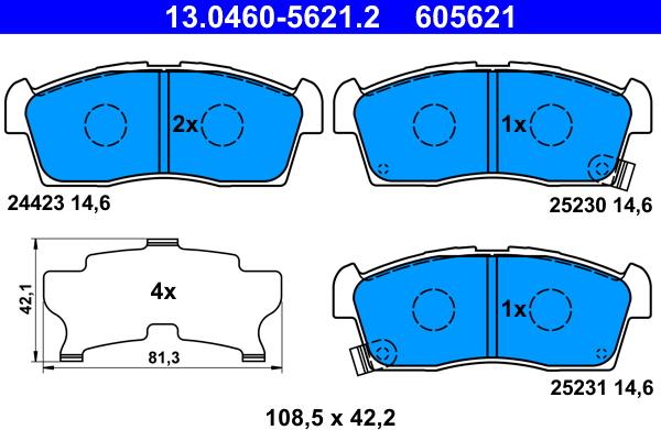 ATE 13.0460-5621.2 - Тормозные колодки, дисковые, комплект autosila-amz.com