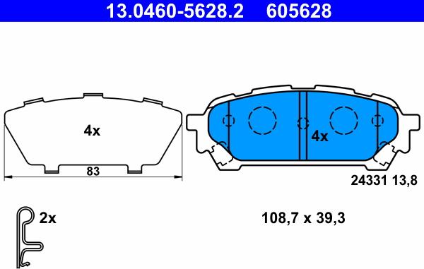 ATE 13.0460-5628.2 - Тормозные колодки, дисковые, комплект autosila-amz.com