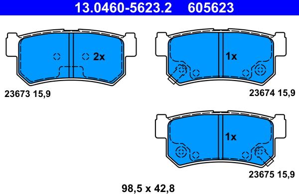 ATE 13.0460-5623.2 - Колодки тормозные дисковые задн, SSANGYONG: REXTON 2.3 RX230 4x4/2.7 Xdi/2.9 TD/3.2 02- autosila-amz.com
