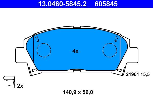 ATE 13.0460-5845.2 - Тормозные колодки, дисковые, комплект autosila-amz.com