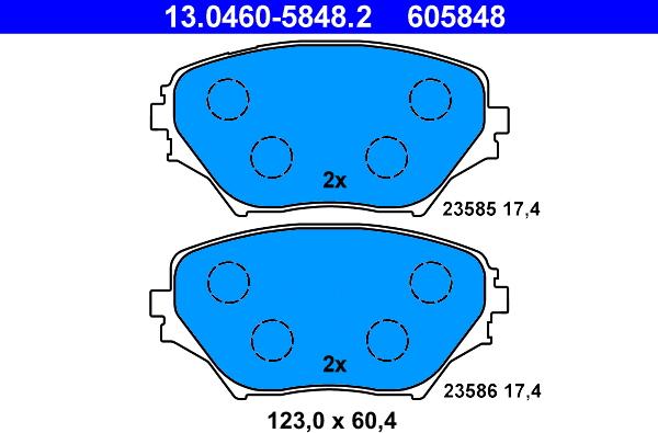 ATE 13.0460-5848.2 - Тормозные колодки, дисковые, комплект autosila-amz.com