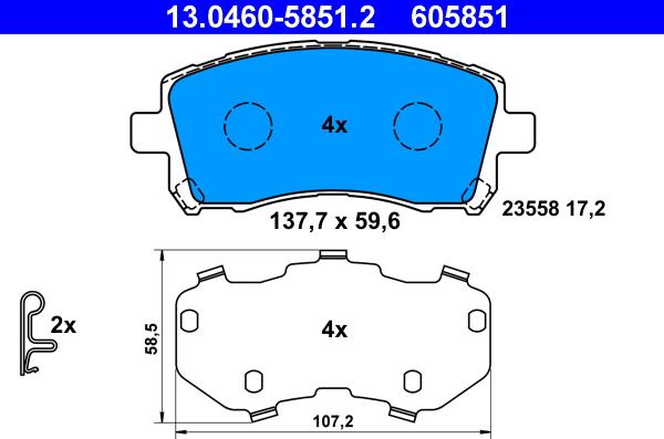 ATE 13.0460-5851.2 - Тормозные колодки, дисковые, комплект autosila-amz.com