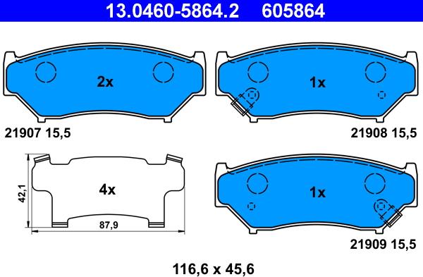 ATE 13.0460-5864.2 - Тормозные колодки, дисковые, комплект autosila-amz.com