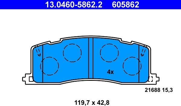 ATE 13.0460-5862.2 - Тормозные колодки, дисковые, комплект autosila-amz.com