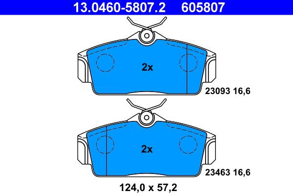 ATE 13.0460-5807.2 - Тормозные колодки, дисковые, комплект autosila-amz.com