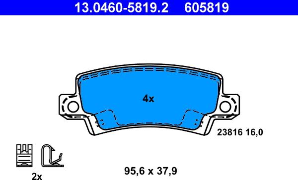 ATE 13.0460-5819.2 - Тормозные колодки, дисковые, комплект autosila-amz.com