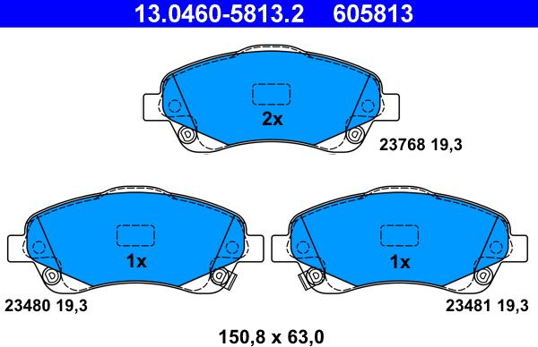 ATE 13.0460-5813.2 - Тормозные колодки, дисковые, комплект autosila-amz.com