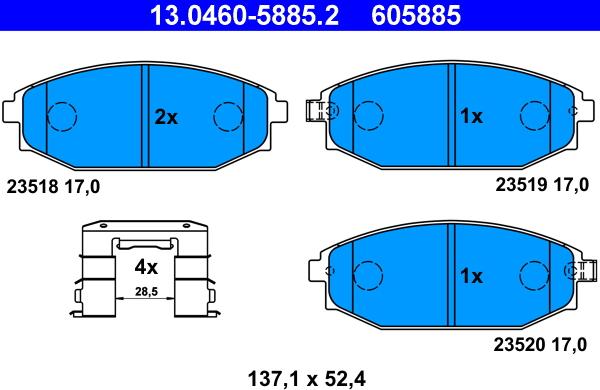 ATE 13.0460-5885.2 - Тормозные колодки, дисковые, комплект autosila-amz.com