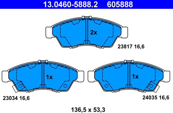 ATE 13.0460-5888.2 - Тормозные колодки, дисковые, комплект autosila-amz.com