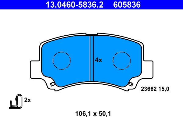 ATE 13.0460-5836.2 - Тормозные колодки, дисковые, комплект autosila-amz.com