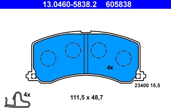 ATE 13.0460-5838.2 - Тормозные колодки, дисковые, комплект autosila-amz.com