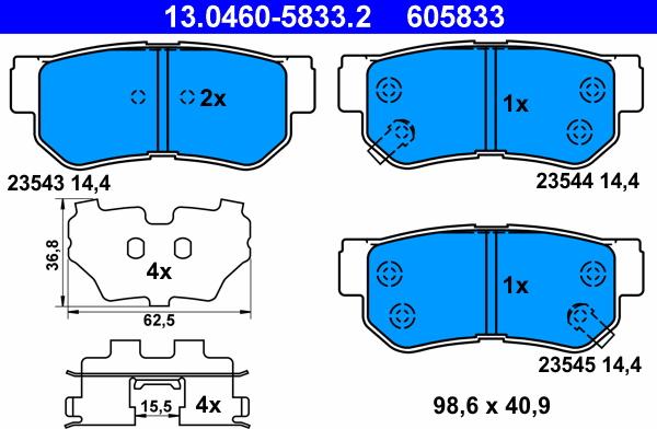 ATE 13.0460-5833.2 - Тормозные колодки, дисковые, комплект autosila-amz.com