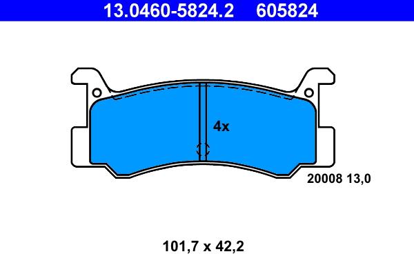 ATE 13.0460-5824.2 - Тормозные колодки, дисковые, комплект autosila-amz.com