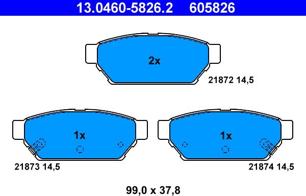 ATE 13.0460-5826.2 - Тормозные колодки, дисковые, комплект autosila-amz.com