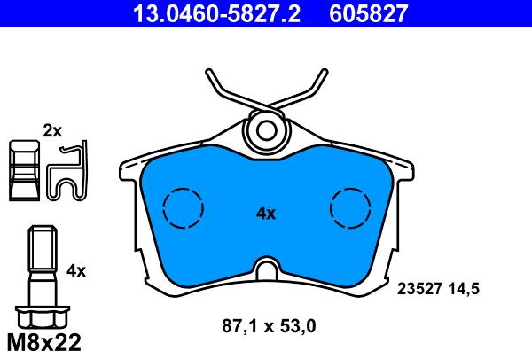 ATE 13.0460-5827.2 - Тормозные колодки, дисковые, комплект autosila-amz.com