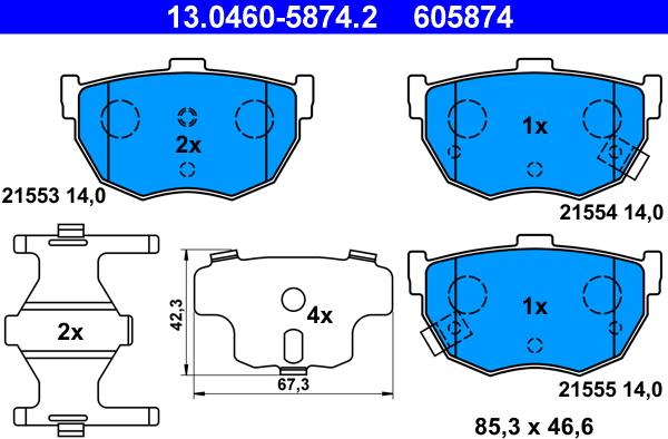 ATE 13.0460-5874.2 - Тормозные колодки, дисковые, комплект autosila-amz.com