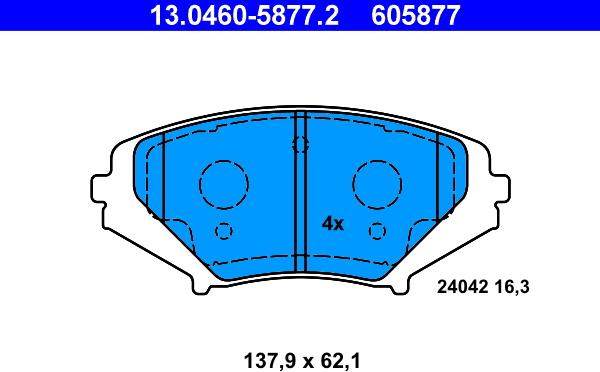 ATE 13.0460-5877.2 - Тормозные колодки, дисковые, комплект autosila-amz.com