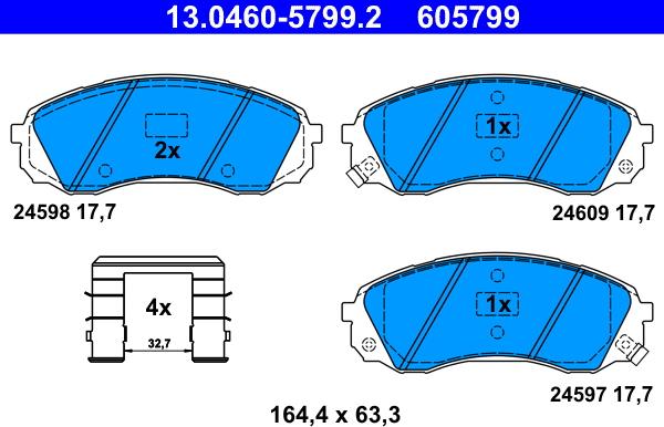 ATE 13.0460-5799.2 - Тормозные колодки, дисковые, комплект autosila-amz.com