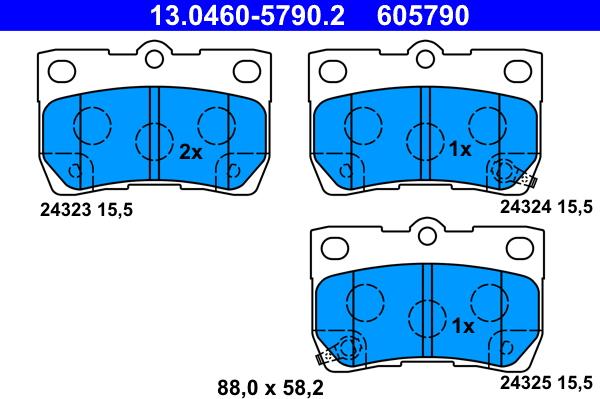 ATE 13.0460-5790.2 - Тормозные колодки, дисковые, комплект autosila-amz.com