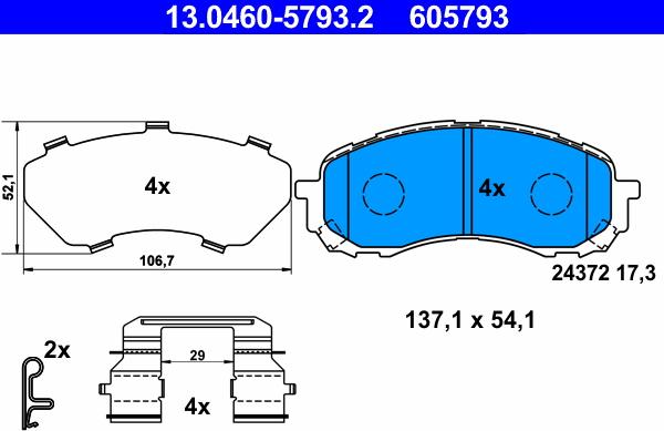 ATE 13.0460-5793.2 - Тормозные колодки, дисковые, комплект autosila-amz.com