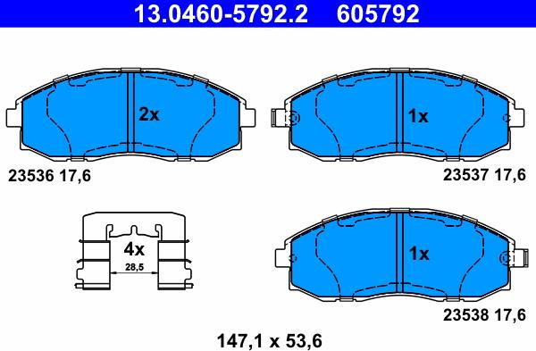 ATE 13.0460-5792.2 - Тормозные колодки, дисковые, комплект autosila-amz.com