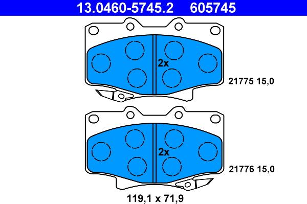 ATE 13.0460-5745.2 - Тормозные колодки, дисковые, комплект autosila-amz.com