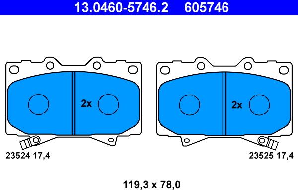 ATE 13.0460-5746.2 - Тормозные колодки, дисковые, комплект autosila-amz.com