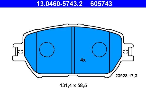 ATE 13.0460-5743.2 - Тормозные колодки, дисковые, комплект autosila-amz.com