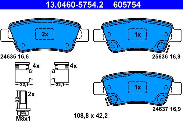 ATE 13.0460-5754.2 - Тормозные колодки, дисковые, комплект autosila-amz.com