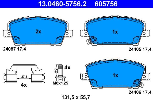 ATE 13.0460-5756.2 - Тормозные колодки, дисковые, комплект autosila-amz.com