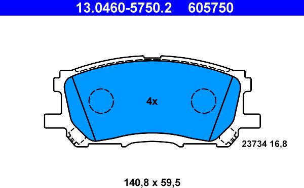 ATE 13.0460-5750.2 - Тормозные колодки, дисковые, комплект autosila-amz.com